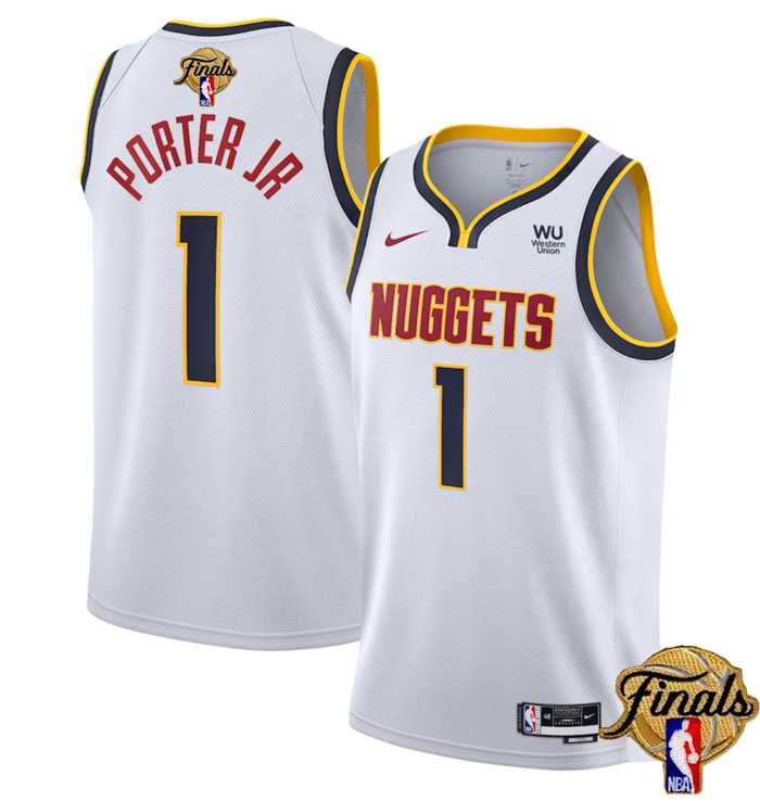 Mens Denver Nuggets #1 Michael Porter Jr. White 2023 Finals Association Edition Stitched Basketball Jersey Dzhi->denver nuggets->NBA Jersey